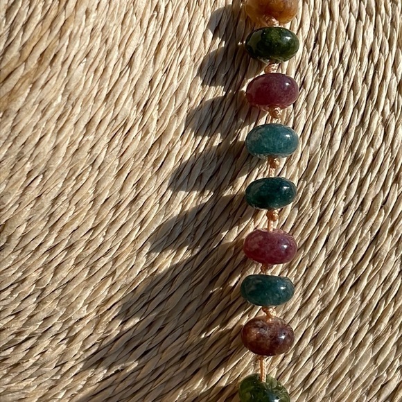 Natural Stone Rondelle Colorful Tourmaline knotted Necklace Handmade New - Picture 8 of 13